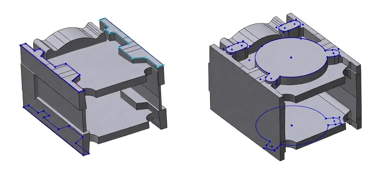 Pump housing CAD structure and controlled feature profiles