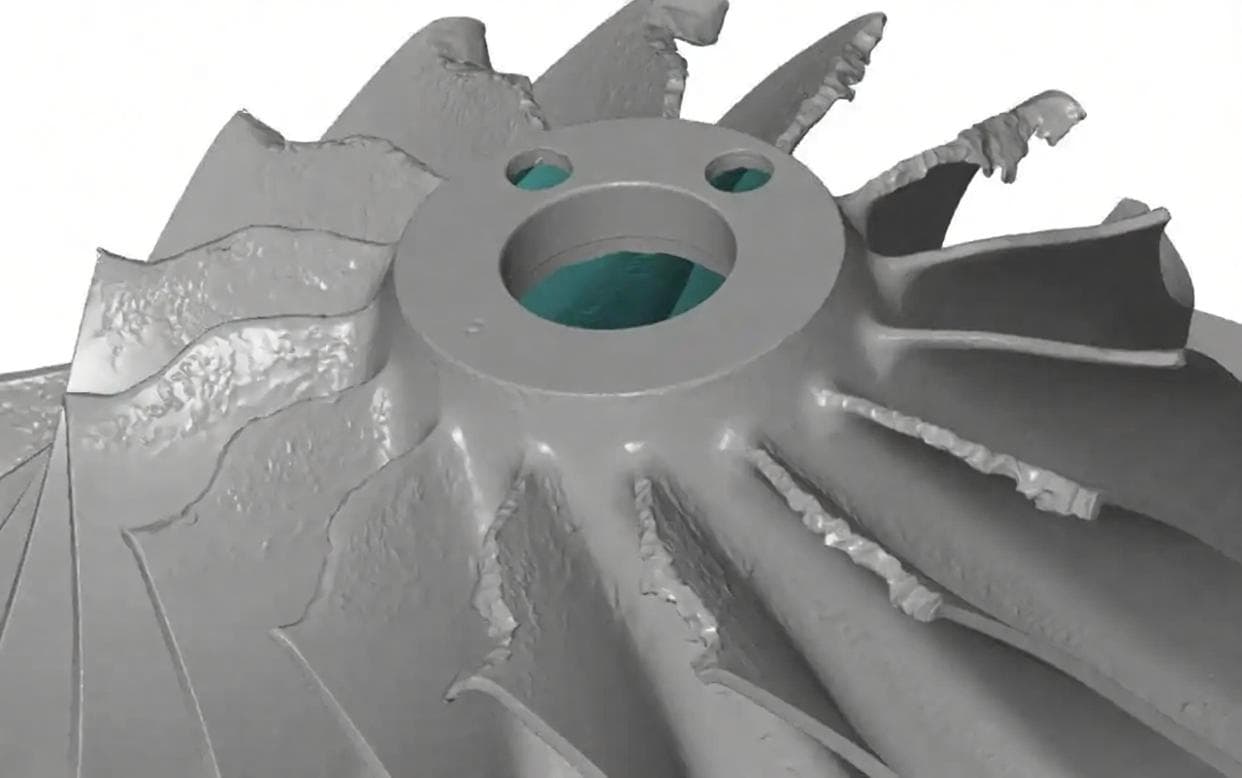 Damaged impeller shown through physical and captured geometry evidence, view 3